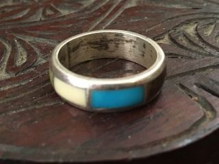 Vintage Zuni 925 sterling silver turquoise coral spiny oyster band ring sz 6,  4g 3