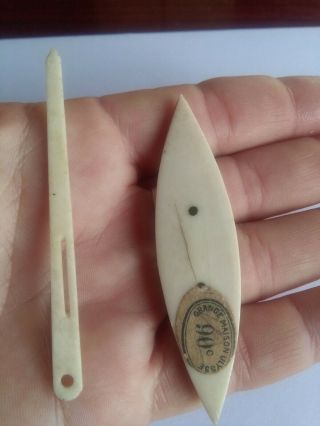Antique Vintage Carved Bone Sewing Tools Needle