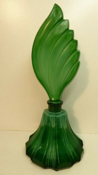 Vintage Art Deco Style Green Malachite Glass Scent Perfume Bottle Czech Bohemian