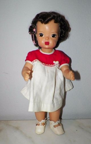 Vintage Terri Lee Doll Dark Hair Red White Dress 16 1/2 " Tall Curlers