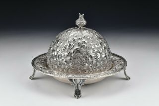 Black Starr & Frost Sterling Silver Repousse Covered Butter Dish 19th Century
