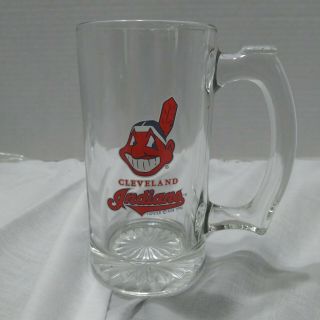 Vintage Cleveland Indians Banned Logo Chief Wahoo Glass Beer Mug Stein