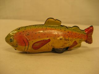 Vintage Linemar Tin Litho Friction Toy Rainbow Trout 3 7/8 " Long Rare