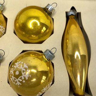 Vintage 50s 60s Christmas Ornaments GOLD Glass Ball Teardrop Icicle Stencil USA 2