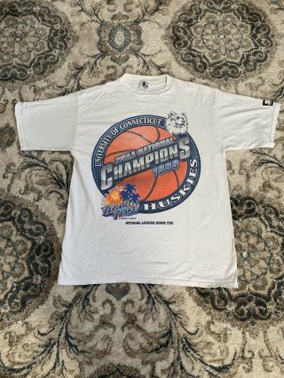 Vintage Starter Uconn Huskies 1999 Ncaa Basketball Champions Large White Shirt