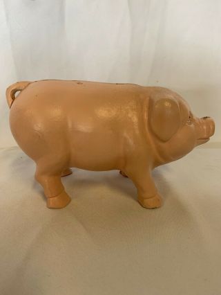 Vintage Heavy Cast Iron Pink Pig Large Piggy Bank