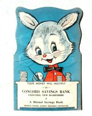 Vtg 1950 - 1960 Dime Roosevelt Bunny Kids Savings By Concord Savings Bank