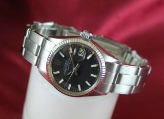 Ladies Rolex Oyster Perpetual Date 6517 Steel Watch W/extendable Bracelet & Box