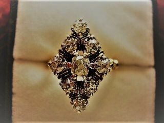 Antique Victorian Old Mine Cut Diamond Ring Ring 14k Yg Sz 5.  25