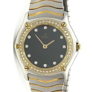 Ebel Classic Wave Diamond Black Dial 18k Gold & Steel Ladies Watch 181908