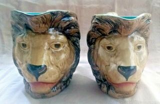 Antique Sarreguemines French Majolica Lion Head Animal Jug Pitcher