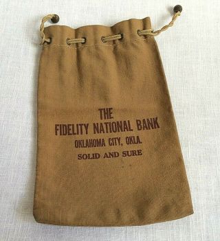 Fidelity National Bank Oklahoma City Ok Vintage Canvas Bank Deposit Bag