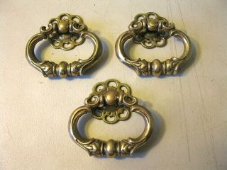 (3) Antique / Vintage Solid Brass Drawer Pulls / Handles - - Screws