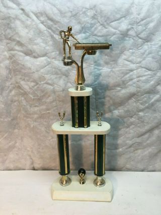 Vintage Mid Century Pool Playing Large Trophy Prize 8 Ball Tournament 26in Tall