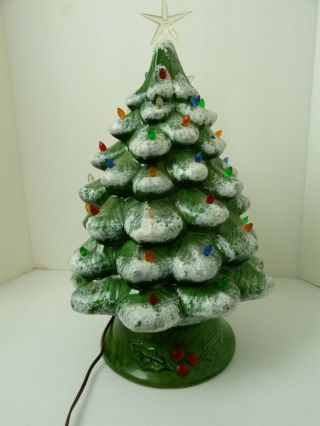 Vintage 18 " Green Ceramic 2 Piece Lighted Christmas Tree