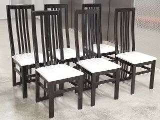 Set Of 6 Vintage Italian Pietro Costantini Black Lacquer High Back Dining Chair