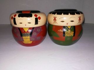 Vintage Japanese Wooden Hand Painted Trinket Boxes
