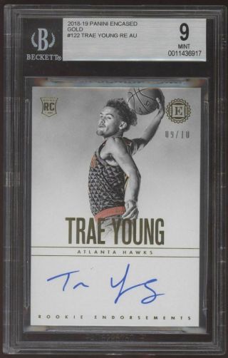 2018 - 19 Panini Encased Trae Young Rookie Endorsements Gold Rc Auto /10 Bgs 9