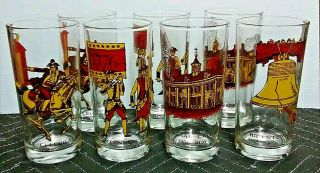 Set Of 7 X Vintage 1776 - 1976 Bicentennial Celebration 12 Oz Drinking Glasses