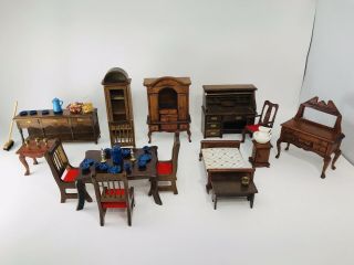 Vintage Antique Style Wooden Doll House Miniature Furniture And Accessories Lot1