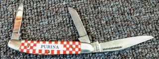 Vintage PURINA FEEDS CHOWS 3 - Blade POCKET KNIFE.  Utica. 2