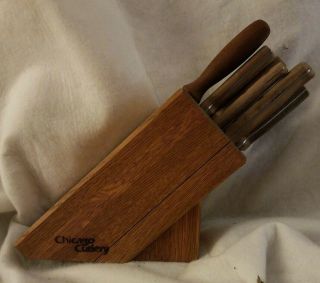 Vintage 6 Piece Chicago Cutlery Knifes With Wood Storage Block
