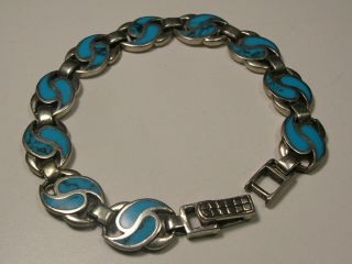 Vintage Sterling Silver,  Blue Turquoise Link Bracelet 8 In.
