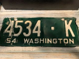 Vintage 1954 Washington Metal License Plate