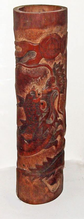 Chinese Bamboo Dragon Carved Brush Pot - 19th C.  Rare Large Size 45.  72cm