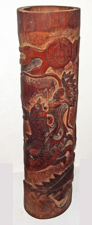 Chinese Bamboo Dragon Carved Brush Pot - 19th C.  rare large size 45.  72cm 3