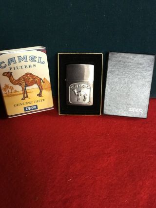 Camel Zippo Lighter 1997 Brushed Chrome Camel Beast Tombstone With Sleeve