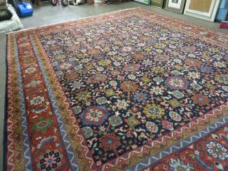 10 ' X 13 ' Vintage Hand Made Fine Persian Mahal Wool Rug Blue Room Size Colorful 2