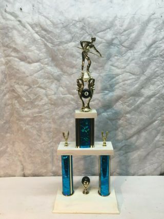 Vintage Mid Century Pool Playing Large Trophy Prize 8 Ball Tournament 24in Tall