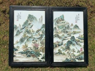 Estate Old House Large Chinese Antique Porcelain Hand Painted Plaque Framed