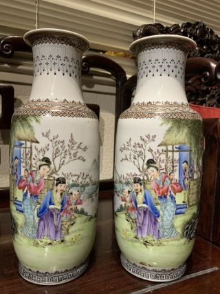 Chinese Antique Famille Rose Porcelain Pair Vase Qing China Asian