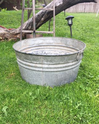 Rustic Primitive Vintage Galvanized Metal Wash Tub Basin 2 Antique Round Shtf
