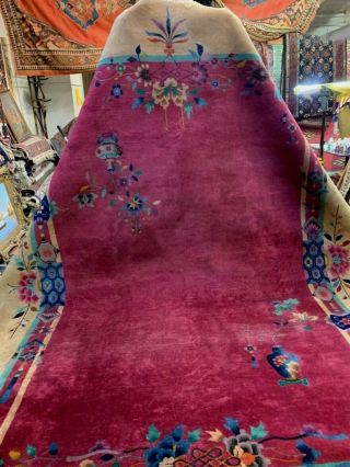 Auth: 1930 ' s Antique Art Deco Chinese Rug Nichol Wine Beauty 9x12 NR 3