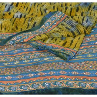 Sanskriti Vintage Green Saree Pure Crepe Silk Printed Sari Craft Soft Fabric
