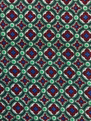 Vintage Cotton Feedsack Fabric 36 X 54 " Red Green Navy Quatrefoil Geometric