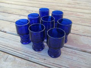 Set 8 Vintage Viking Glass Georgian Cobalt Blue Water Glasses Plus Salt & Pepper