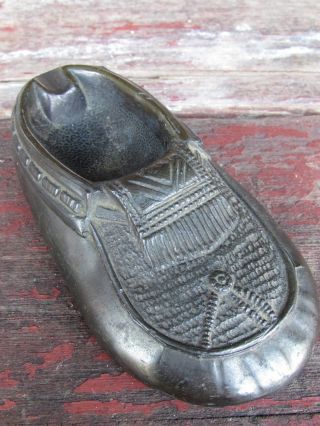 Unique Vintage Cast Metal - Bronze?? - Figural Moccasin - Shoe Ashtray