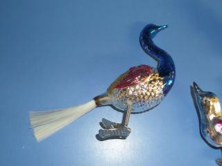 4 Vtg/Antique Mercury Glass Bird Clip - On Christmas Ornaments Western Germany 3