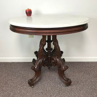 Victorian Walnut White Marble Top Center Table