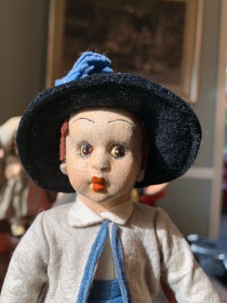 Vintage Lenci ? Boy Felt Doll Painted Face 8 1/2” Felt Clothes Italy