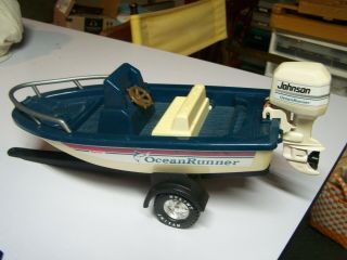 Nylint Ocean Runner Boat/ Trailer And Johnson Ocean Runner 225 Motor Vintage
