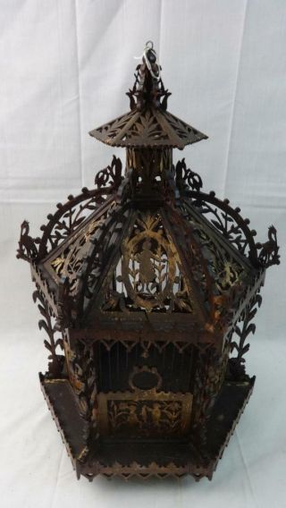 Highly Detailed Antique Hexagonal Wooden Fretwork Birdcage Spectacular