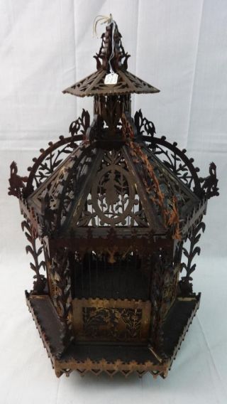 Highly Detailed Antique Hexagonal Wooden Fretwork Birdcage Spectacular 3