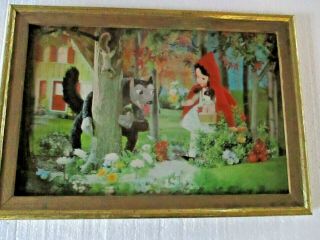 Great Vintage,  Framed,  3 - D Lentograph,  Little Red Riding Hood & Wolf,  12 X 8