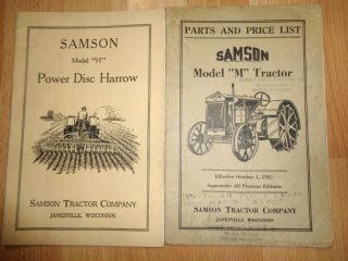 Vintage 1923 Samson Model M Tractor Parts List & Model H Harrow Parts List Oem
