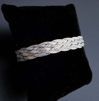 Vtg 925 Sterling Silver Wide 6 Strand Woven Serpentine Bracelet,  Italy,  7 " 9.  1g